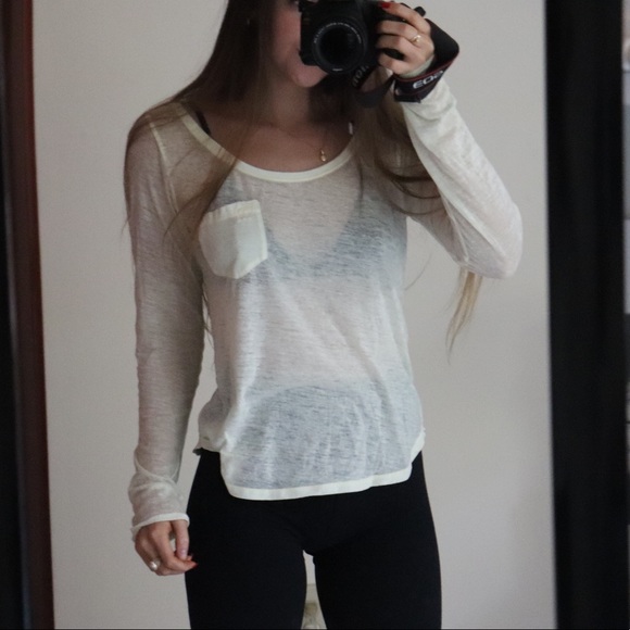 Sheer Yellow A&F Longs Sleeve Tee - Picture 4 of 7